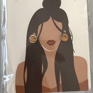 Earring Studs Gold and Amber on Beautiful Woman Diversity Card